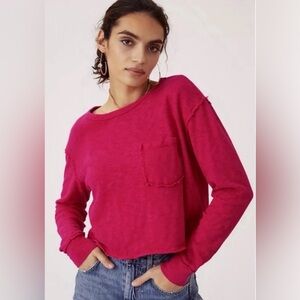 Anthropologie TLA Cropped Long Sleeve Top Women’s Medium Pink Raw Hem Pocket NWT